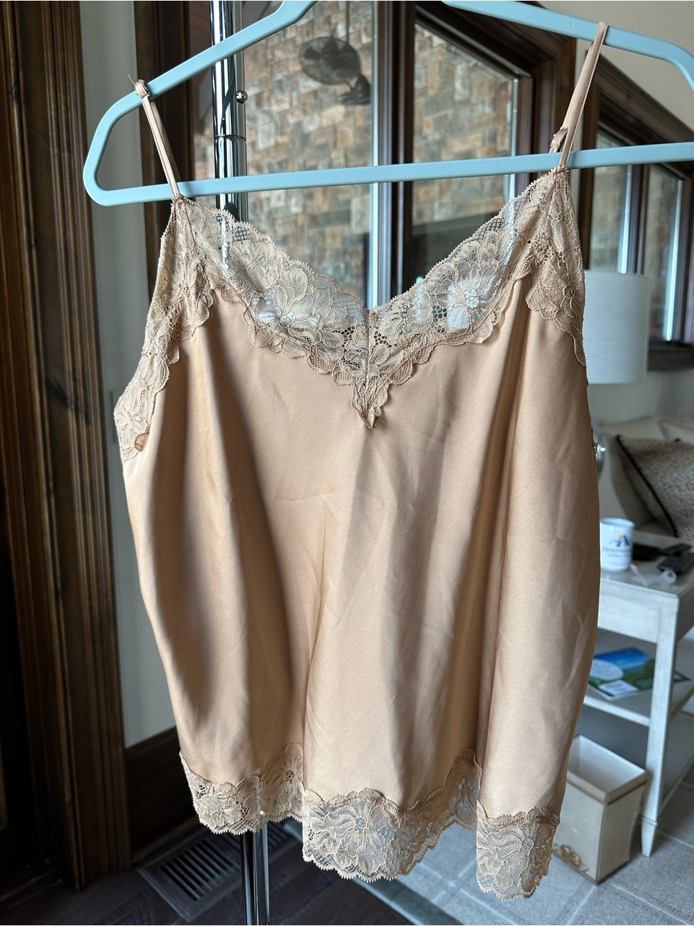 Express Downtown Cami in Light Brown with Lace Trim